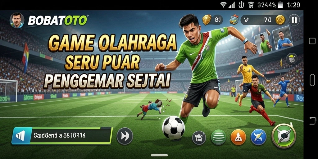 Tampilan gameplay BOBATOTO yang seru dan menarik di arena olahraga.