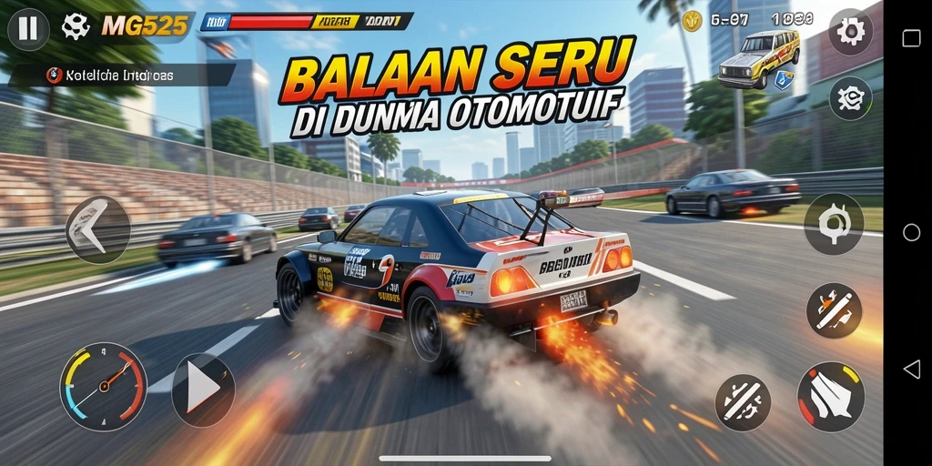Menggambarkan pengalaman balapan seru di MG525 dengan berbagai kendaraan.