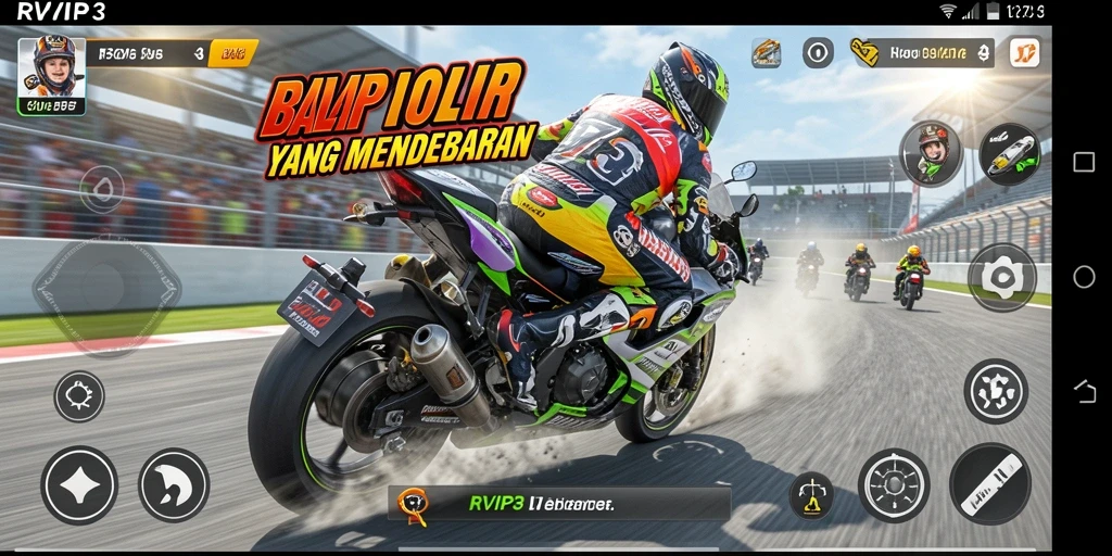 Screenshot tampilan balap motor yang intens dan mendebarkan.