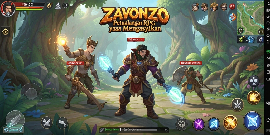 Tampilan gameplay ZAVONZO dengan pertarungan RPG yang seru.